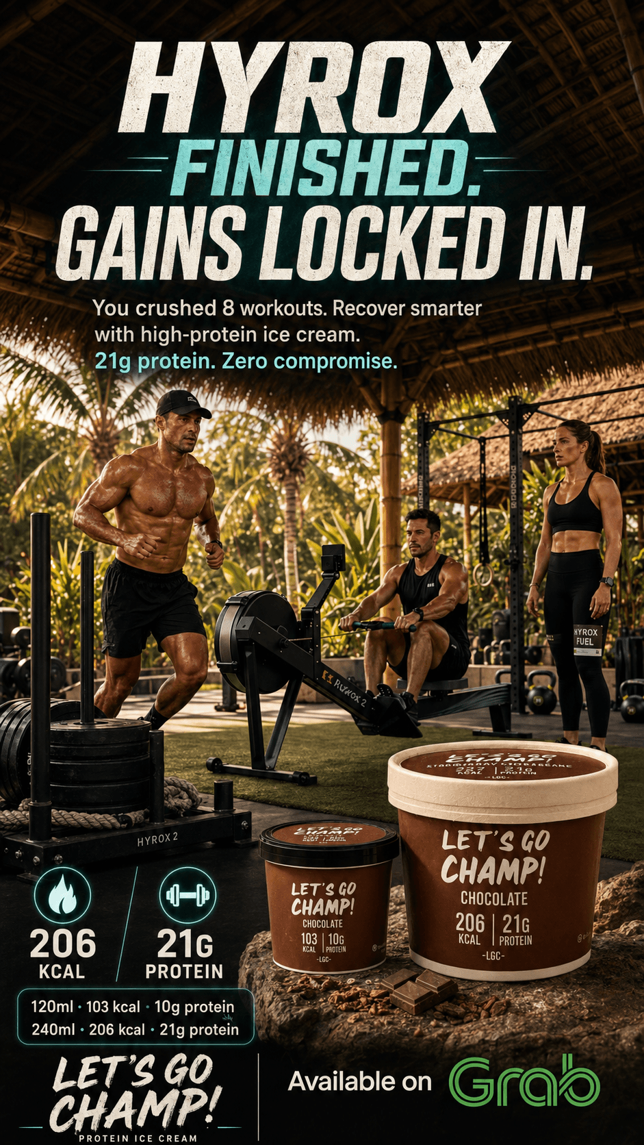 HYROX finished — recover with Let's Go Champ protein ice cream